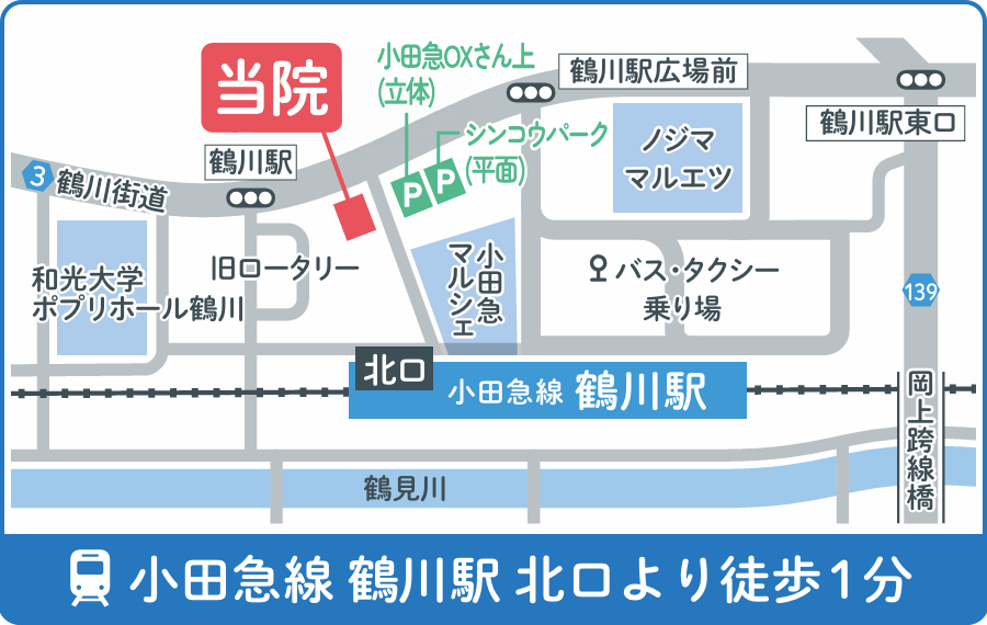 アクセスマップ 小田急線鶴川駅北口より徒歩1分